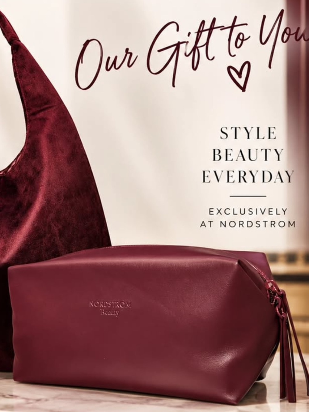 Maroon Long Cosmetic Bag Merlot faux leather makeup pouch